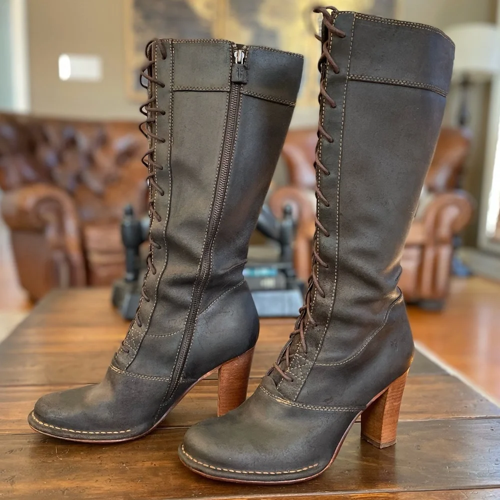 Frye Villager Lace Up Knee High Boots - Picture 4 of 7